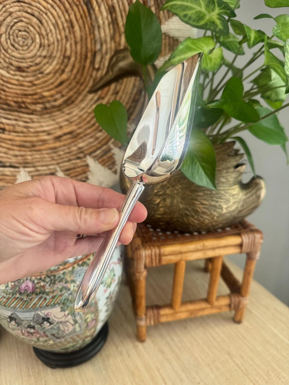 Vintage Silverplate Barware Ice Scoop- Midcentury Silver Serveware